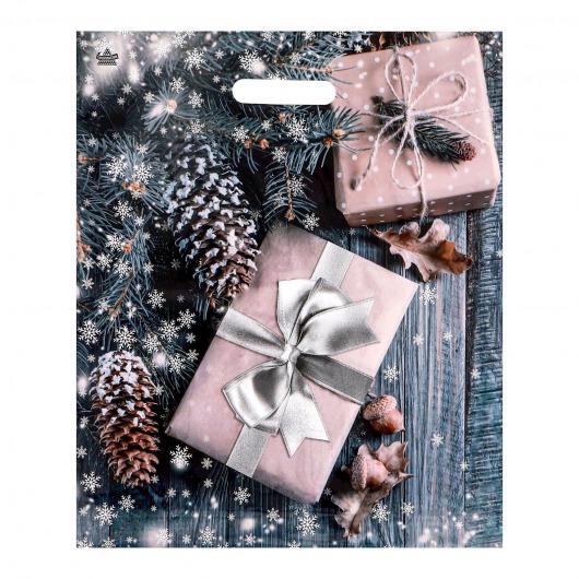 Новогодний пакет с принтом в виде подарков и вырубной ручкой (45х38 см) - Сима-Ленд - купить с доставкой в Раменском