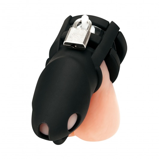 Черная клетка для пениса Silicone Small 2 in Cock Cage With Ball Divider - BlueLine - купить с доставкой в Раменском