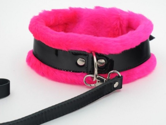 Ошейник с поводком и розовым мехом BDSM Light - БДСМ Арсенал - купить с доставкой в Раменском