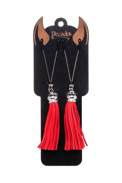 Зажимы на соски «Вилки» с красными кисточками из замши - Pecado - купить с доставкой в Раменском