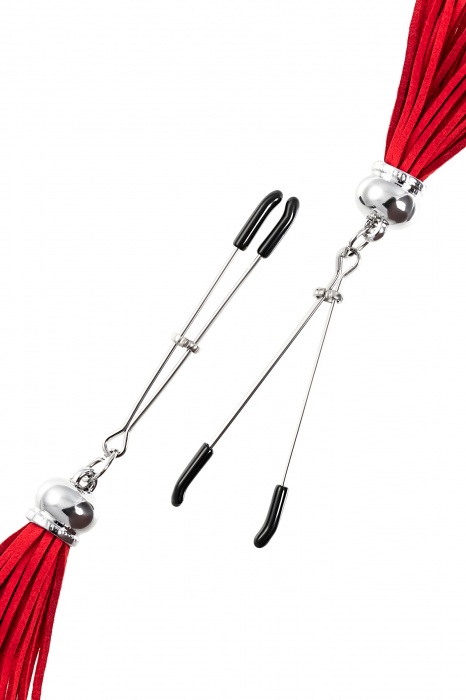 Зажимы на соски «Вилки» с красными кисточками из замши - Pecado - купить с доставкой в Раменском