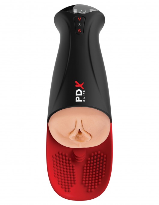 Телесный мастурбатор-вагина в черной колбе с вибрацией Fuck-O-Matic Pro XL - Pipedream - в Раменском купить с доставкой