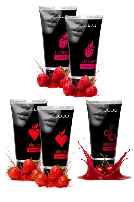 Набор из 5 съедобных лубрикантов JUJU (клубника х 2, малина х 2, вишня) - JuJu - купить с доставкой в Раменском