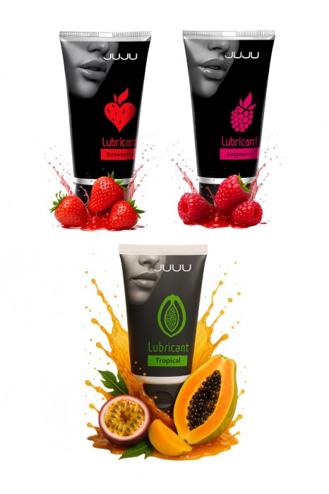 Набор из 3 съедобных лубрикантов JUJU (клубника, малина, тропические фрукты) - JuJu - купить с доставкой в Раменском