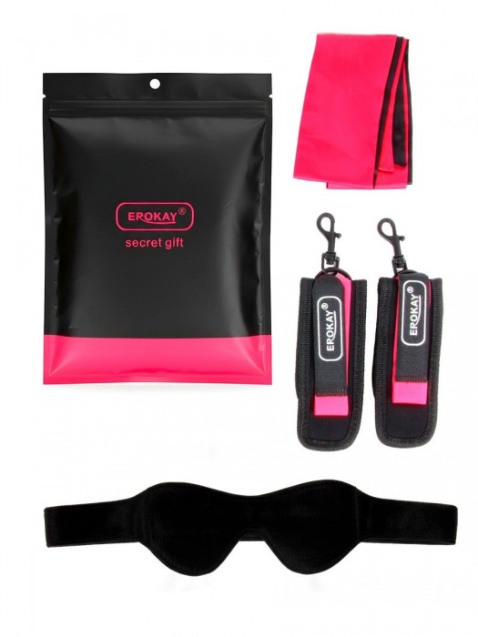 Черно-розовый эротический набор: маска, наручники и повязка - Erokay - купить с доставкой в Раменском