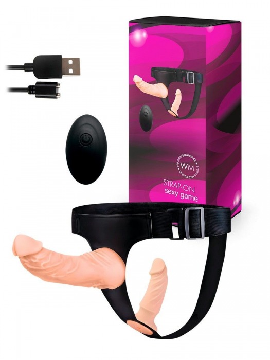 Женский страпон с 2 насадками, вибрацией и пультом ДУ - Erowoman-Eroman - купить с доставкой в Раменском