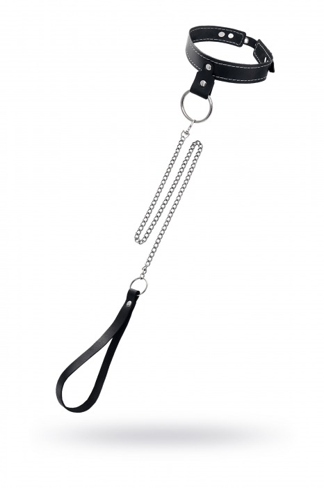 Черный узкий однослойный ошейник с серебристым поводком-цепочкой - Pecado - купить с доставкой в Раменском