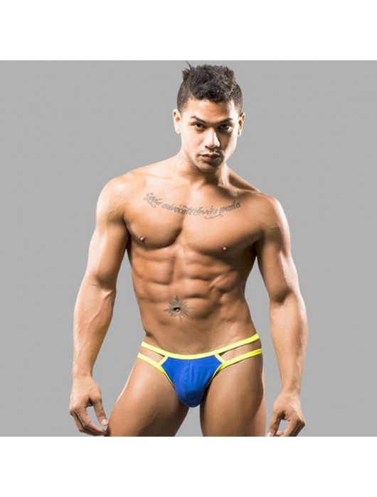 Синие мужские трусы-стринги с двойными бретелями - Romeo Rossi купить с доставкой