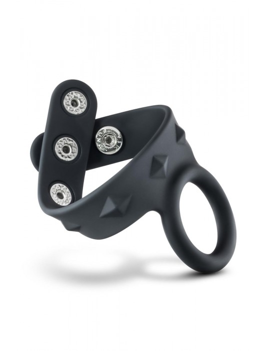 Черное эрекционное кольцо с подхватом мошонки на кнопках VS6 - Blush Novelties - в Раменском купить с доставкой