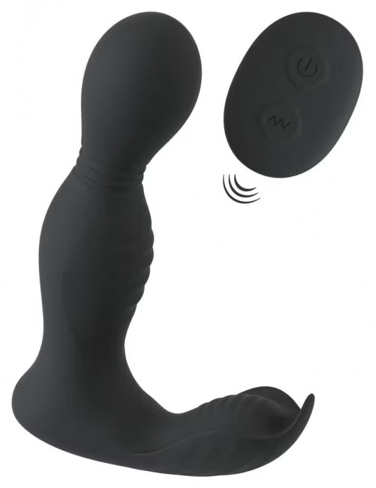 Черная анальная пробка с вибрацией, вращением и пультом ДУ RC Butt Plug with 2 Functions - Orion - в Раменском купить с доставкой