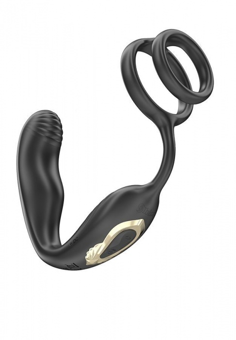 Черная анальная пробка с вращением и эрекционными кольцами - Ibiza - в Раменском купить с доставкой