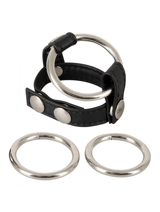 Подхват для мошонки с 3 съемными эрекционными кольцами Leder-Riemen - Orion - в Раменском купить с доставкой