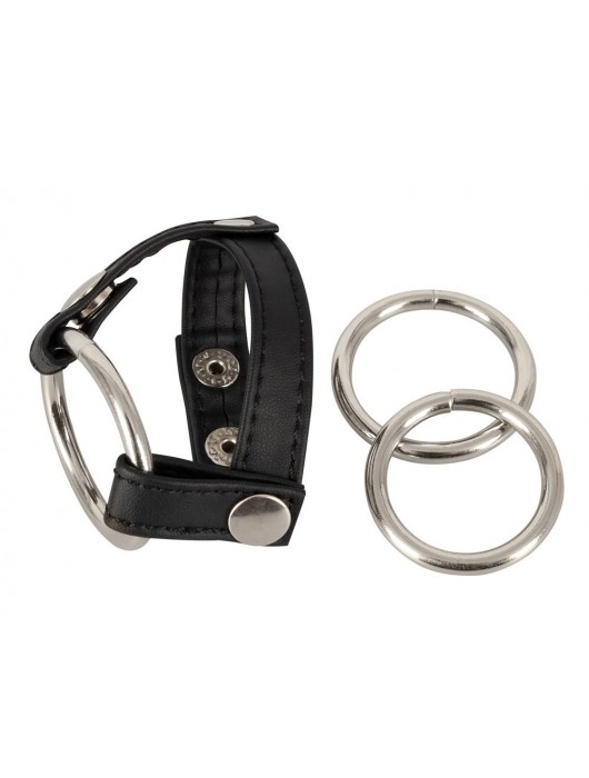 Подхват для мошонки с 3 съемными эрекционными кольцами Leder-Riemen - Orion - в Раменском купить с доставкой