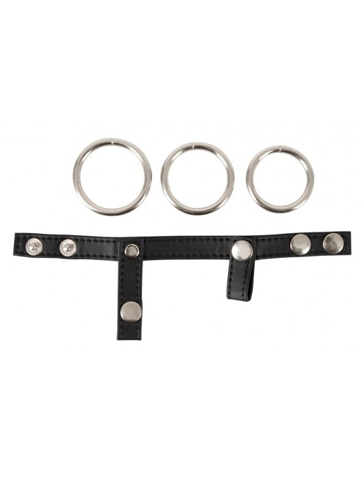 Подхват для мошонки с 3 съемными эрекционными кольцами Leder-Riemen - Orion - в Раменском купить с доставкой