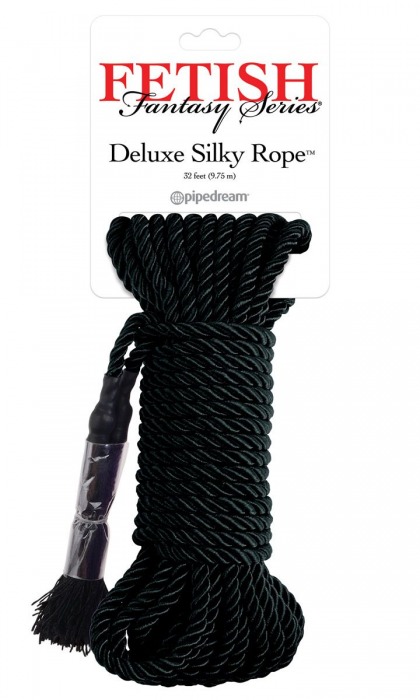 Черная веревка для фиксации Deluxe Silky Rope - 9,75 м. - Pipedream - купить с доставкой в Раменском