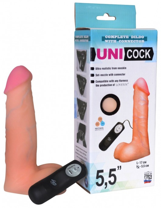 Фаллическая насадка Харнесс UNICOCK 5,5  с вибрацией - 17 см. - LOVETOY (А-Полимер) - купить с доставкой в Раменском