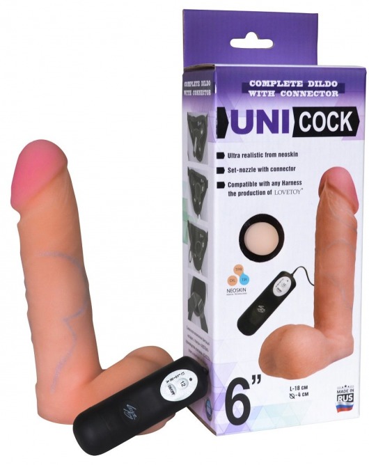 Фаллическая насадка Харнесс UNICOCK 6  с вибрацией - 18 см. - LOVETOY (А-Полимер) - купить с доставкой в Раменском