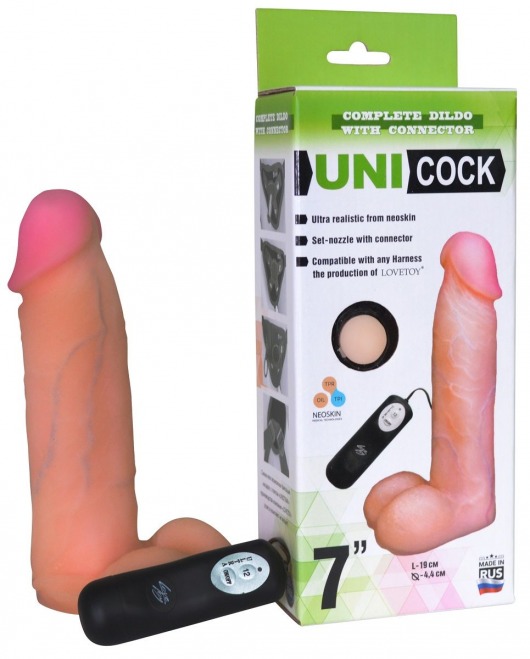 Фаллическая насадка Харнесс UNICOCK 7  с вибрацией - 19 см. - LOVETOY (А-Полимер) - купить с доставкой в Раменском
