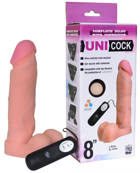 Фаллическая насадка Харнесс UNICOCK 8  с вибрацией - 20 см. - LOVETOY (А-Полимер) - купить с доставкой в Раменском