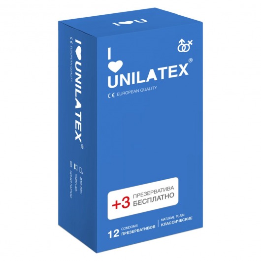 Классические презервативы Unilatex Natural Plain - 12 шт. + 3 шт. в подарок - Unilatex - купить с доставкой в Раменском