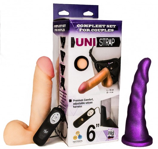 Вибрострапон с двумя насадками UniStrap - 18 и 18 см. - LOVETOY (А-Полимер) - купить с доставкой в Раменском