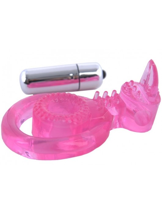 Розовая вибронасадка со стимулятор клитора   Язычок - Toyfa Basic - в Раменском купить с доставкой