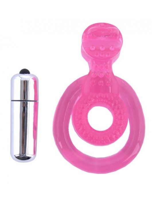 Розовая вибронасадка со стимулятор клитора   Язычок - Toyfa Basic - в Раменском купить с доставкой