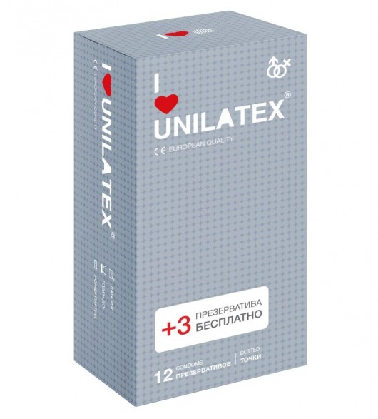 Презервативы с точками Unilatex Dotted - 12 шт. + 3 шт. в подарок - Unilatex - купить с доставкой в Раменском