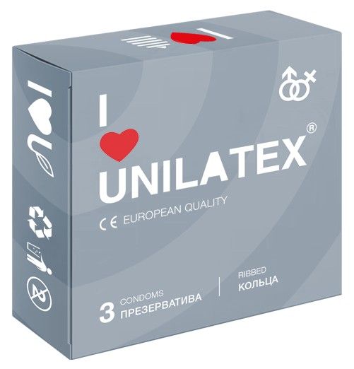 Презервативы с рёбрами Unilatex Ribbed - 3 шт. - Unilatex - купить с доставкой в Раменском