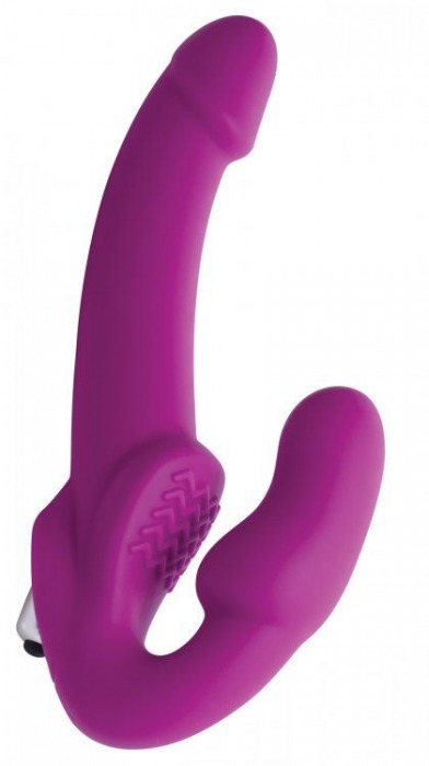 Ярко-розовый безремневой вибрострапон Evoke Vibrating Strapless Silicone Strap-on Dildo - XR Brands - купить с доставкой в Раменском