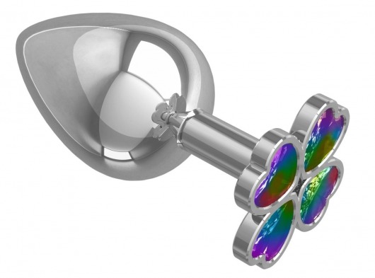 Серебристая анальная пробка-клевер с радужным кристаллом - 9,5 см. - Джага-Джага - купить с доставкой в Раменском