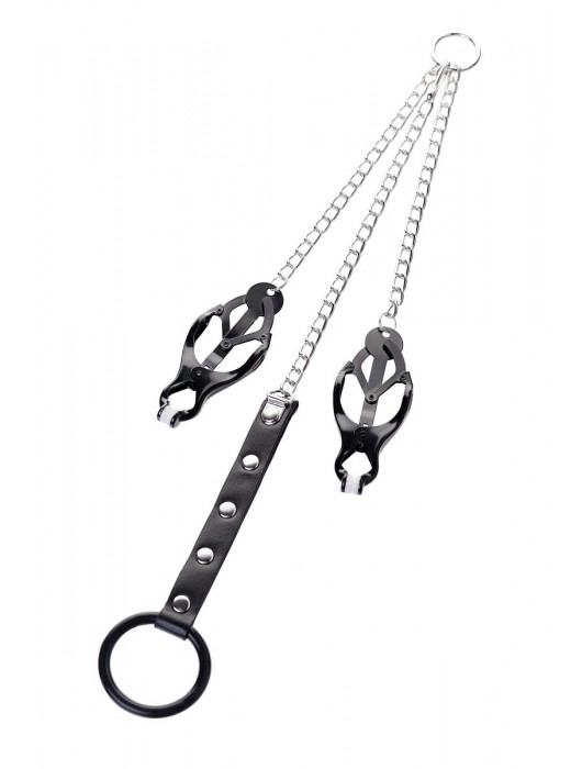 Черно-серебристые зажимы для сосков с кольцом для пениса TOYFA Metal - ToyFa - купить с доставкой в Раменском