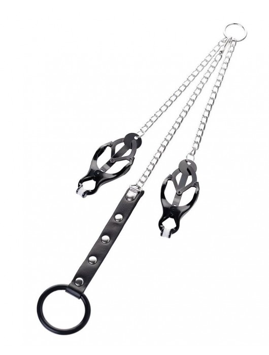 Черно-серебристые зажимы для сосков с кольцом для пениса TOYFA Metal - ToyFa - купить с доставкой в Раменском